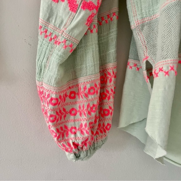 Free People Persuasion Mint Pink Embroidered Oversized Puff Sleeve Tunic… - Picture 7 of 11